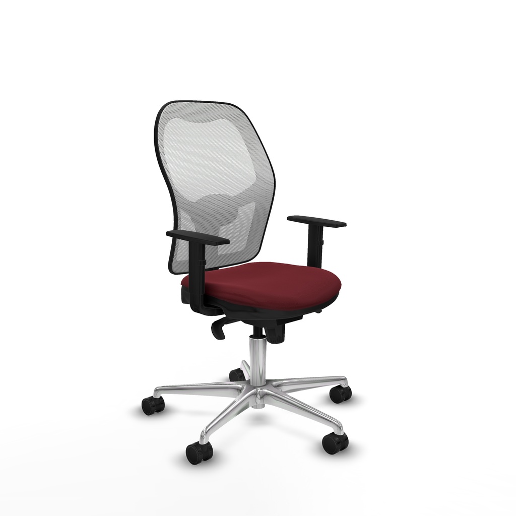 Jorquera sincro malla blanca similpiel granate brazos 1D base aluminio  ruedas 65mm nailon