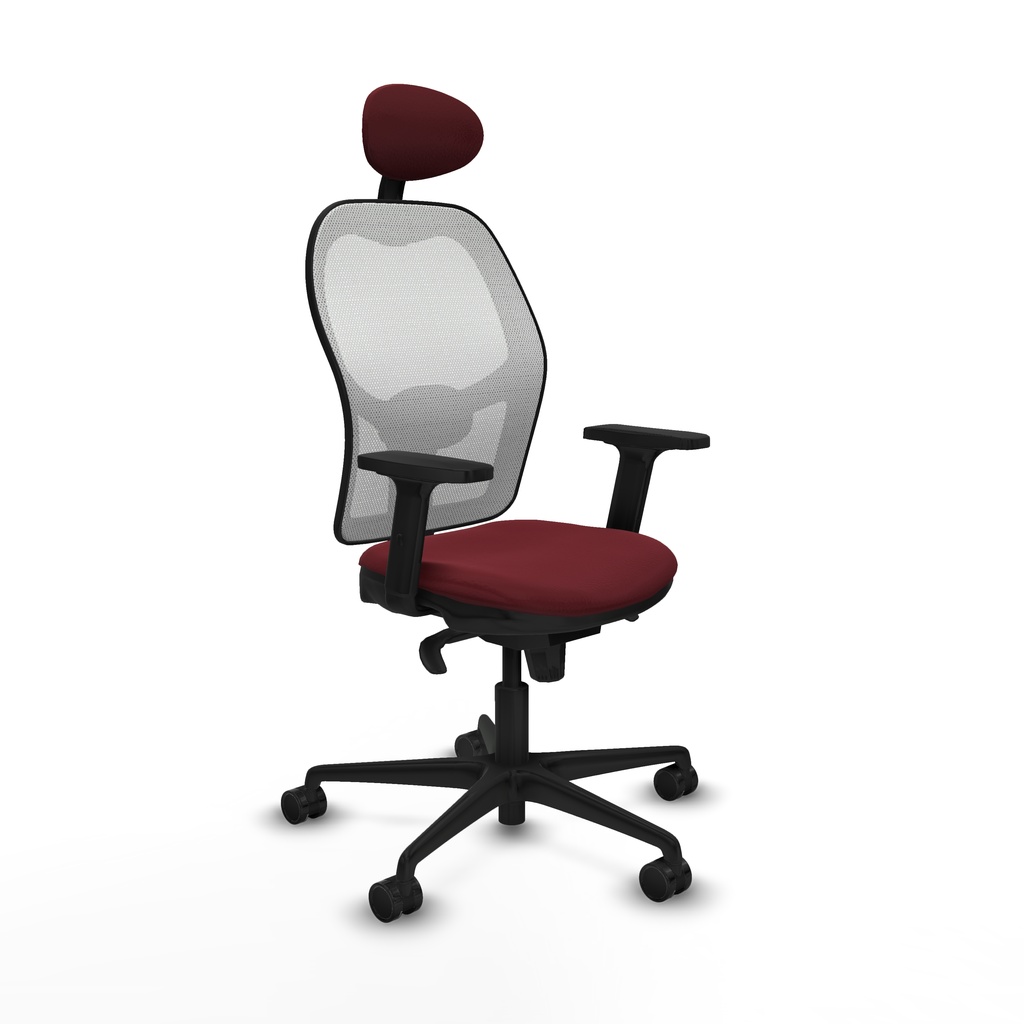 Jorquera sincro malla blanca similpiel granate brazos 2D base nailon cabecero fijo ruedas 65mm nailon