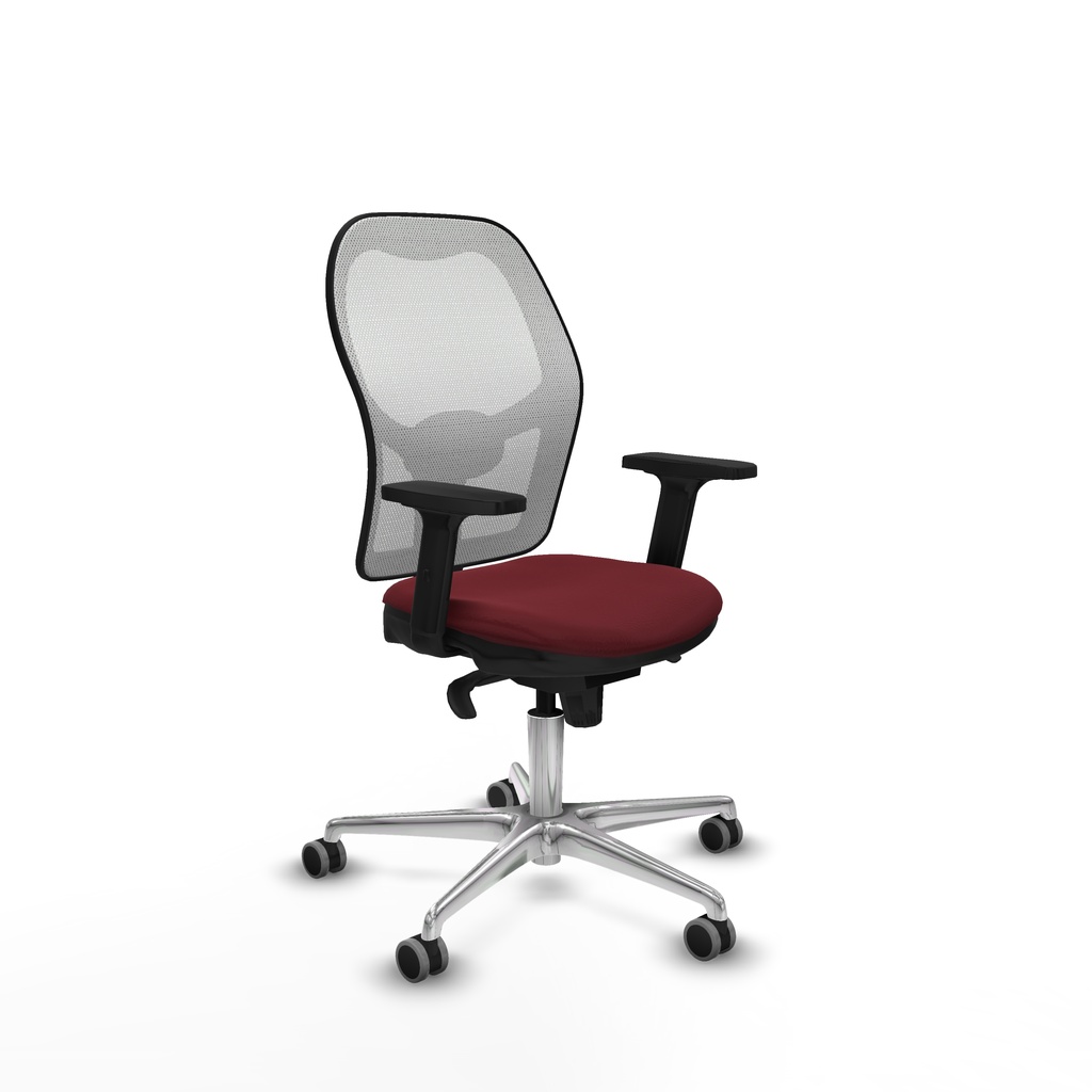 Jorquera sincro malla blanca similpiel granate brazos 2D base aluminio  ruedas 65mm engomada