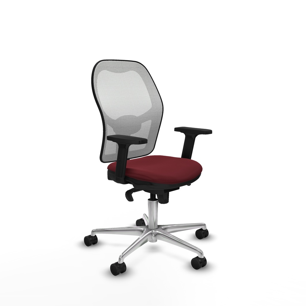 Jorquera sincro malla blanca similpiel granate brazos 2D base aluminio  ruedas 65mm nailon