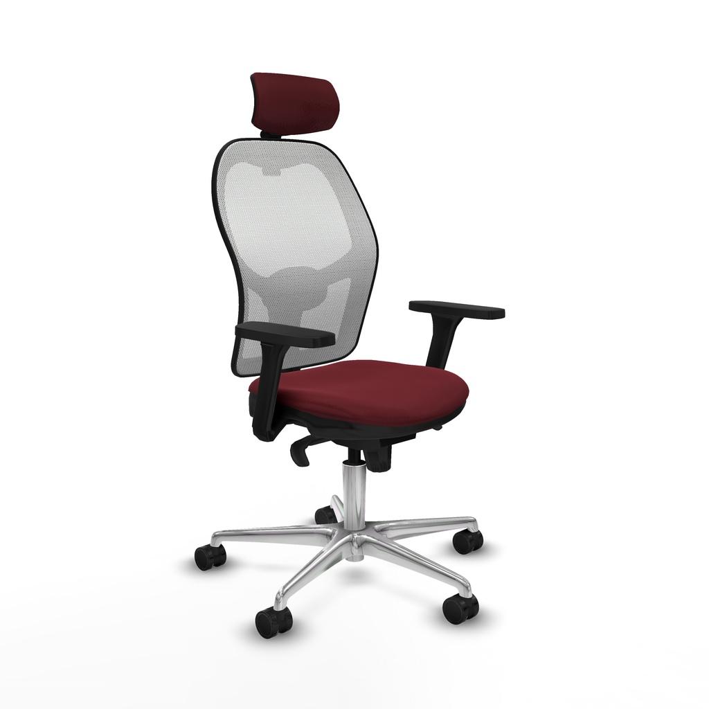 Jorquera sincro malla blanca similpiel granate brazos 3D base aluminio cabecero 2D ruedas 65mm nailon