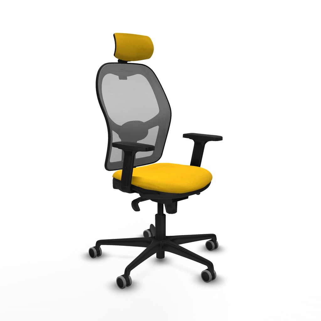 Jorquera sincro malla gris bali amarillo brazos 2D base nailon cabecero 2D ruedas 65mm engomada