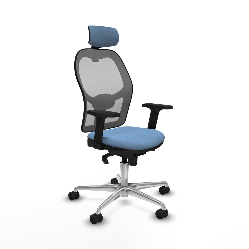 Jorquera sincro malla gris bali azul cielo brazos 2D base aluminio cabecero 2D ruedas 65mm nailon