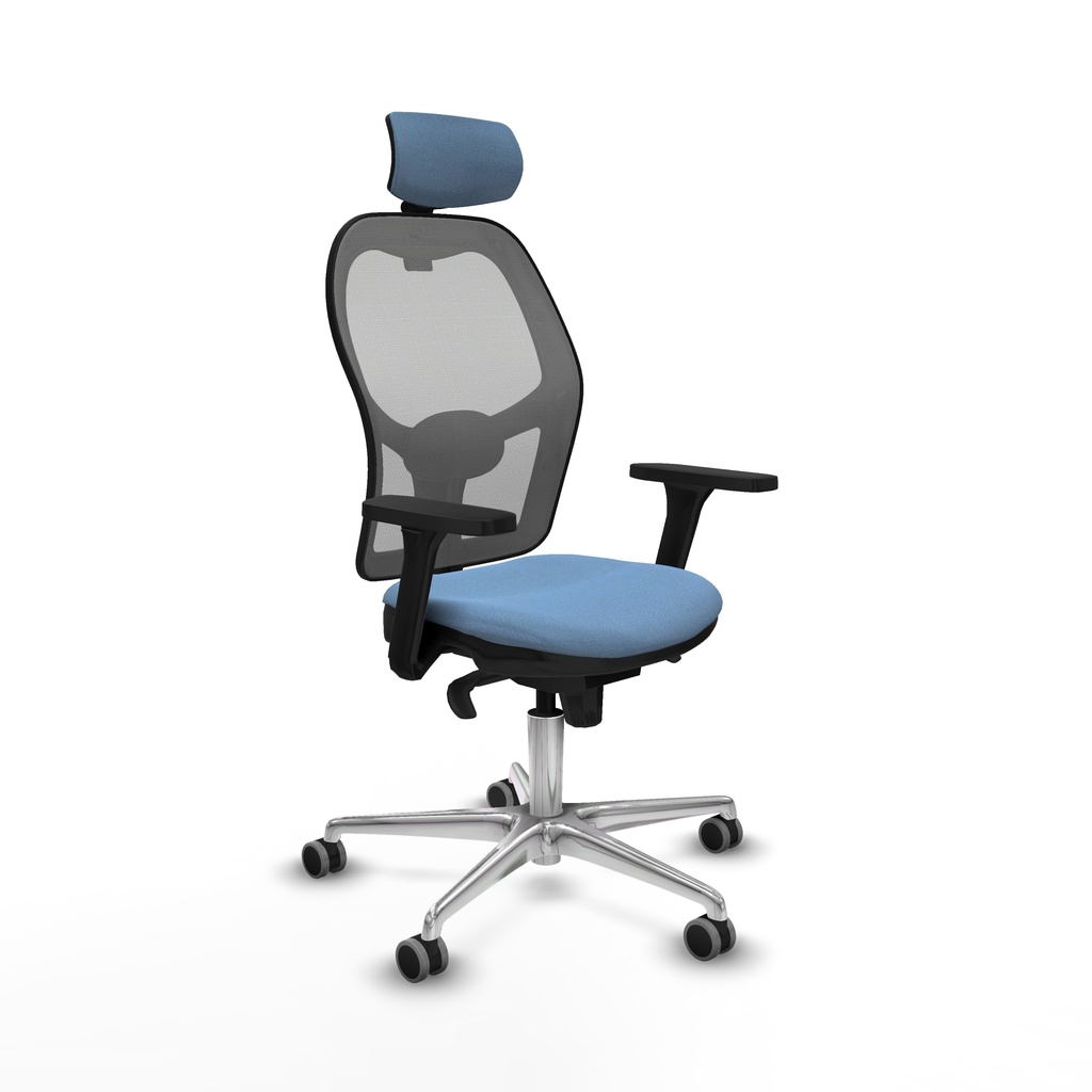 Jorquera sincro malla gris bali azul cielo brazos 3D base aluminio cabecero 2D ruedas 65mm engomada