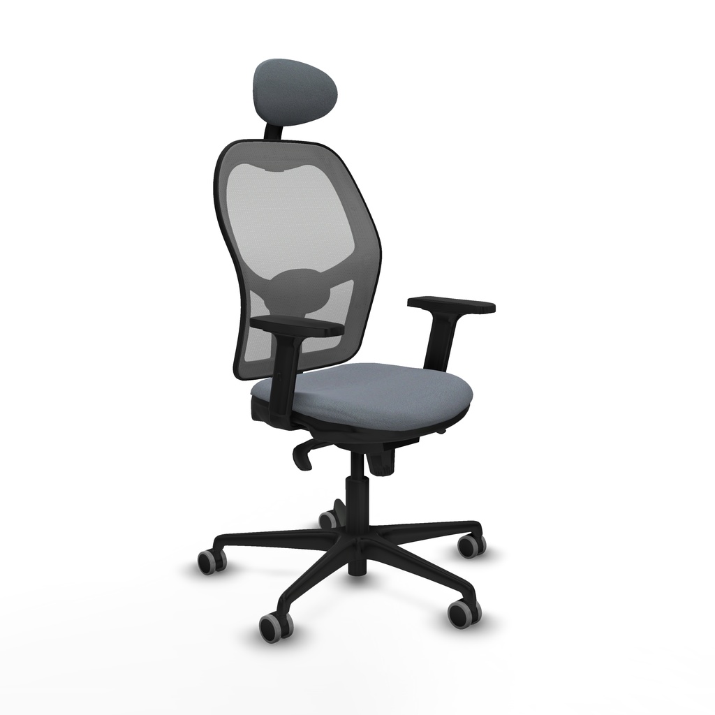 Jorquera sincro malla gris bali gris brazos 2D base nailon cabecero fijo ruedas 65mm engomada