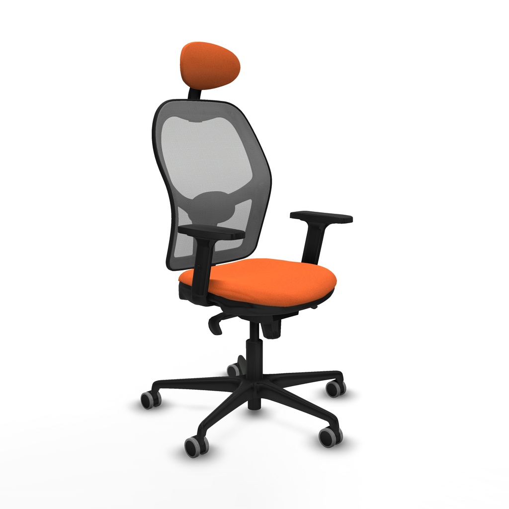Jorquera sincro malla gris bali naranja brazos 2D base nailon cabecero fijo ruedas 65mm engomada
