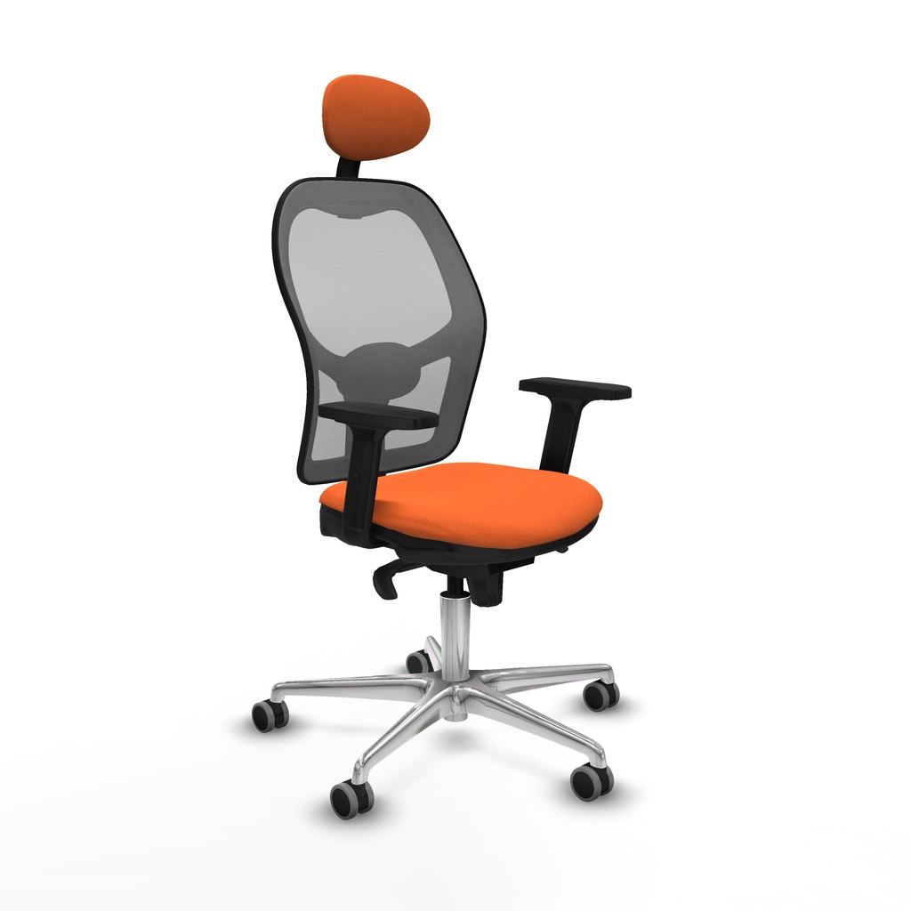 Jorquera sincro malla gris bali naranja brazos 2D base aluminio cabecero fijo ruedas 65mm engomada