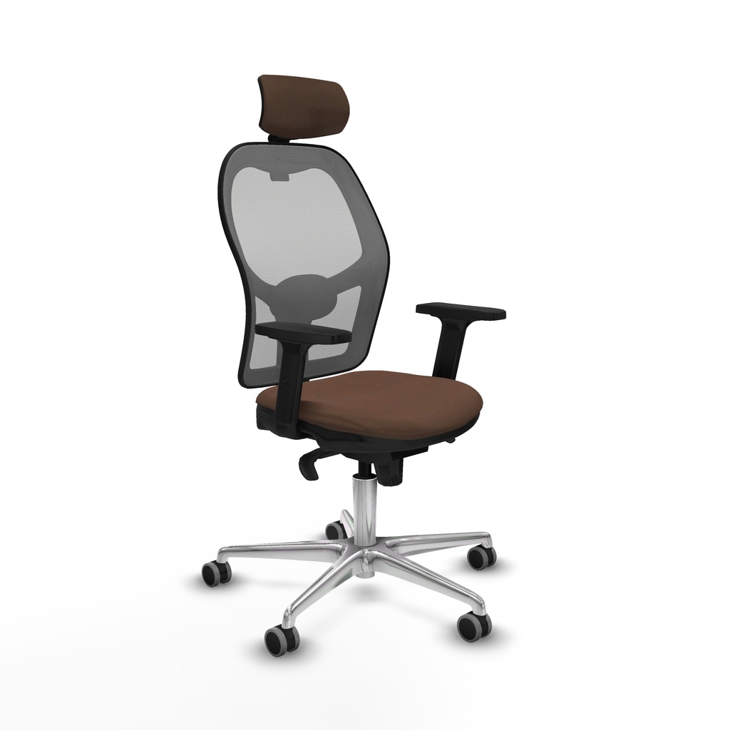 Jorquera sincro malla gris bali marrón oscuro brazos 2D base aluminio cabecero 2D ruedas 65mm engomada