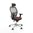 Jorquera sincro malla gris bali marrón oscuro brazos 2D base aluminio cabecero 2D ruedas 65mm engomada