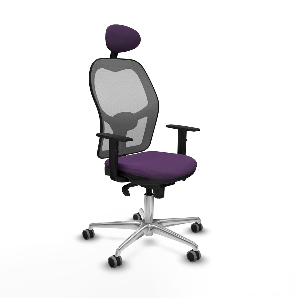 Jorquera sincro malla gris bali morado brazos 1D base aluminio cabecero fijo ruedas 65mm engomada