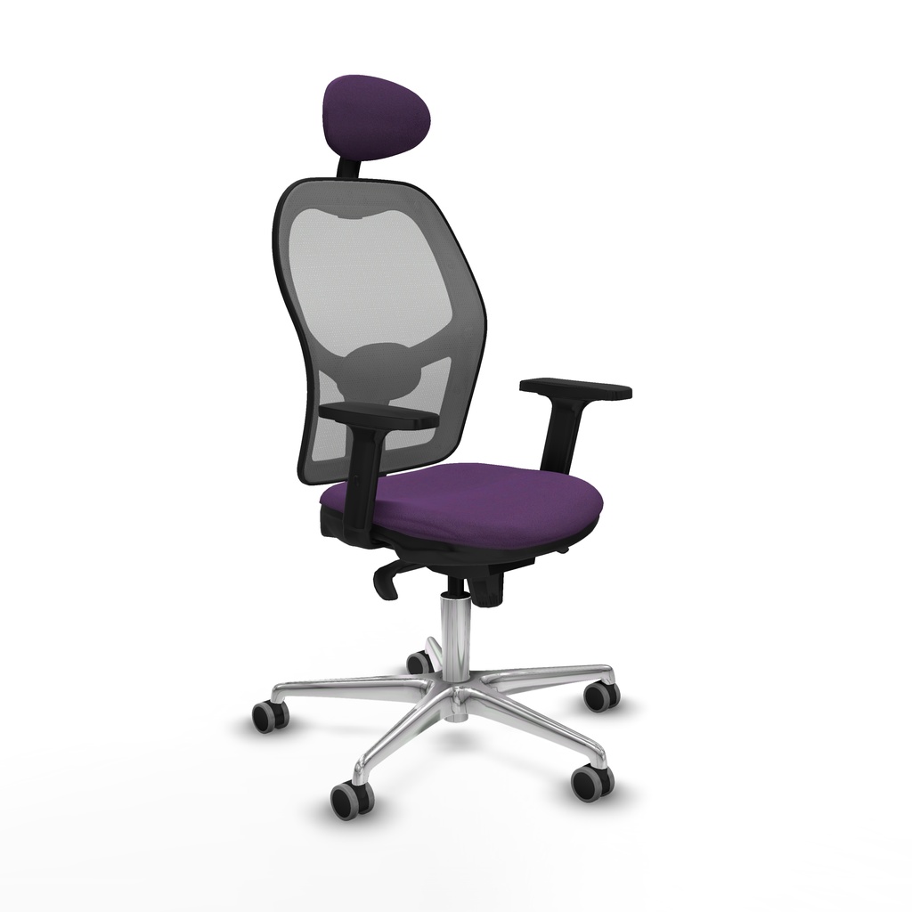 Jorquera sincro malla gris bali morado brazos 2D base aluminio cabecero fijo ruedas 65mm engomada