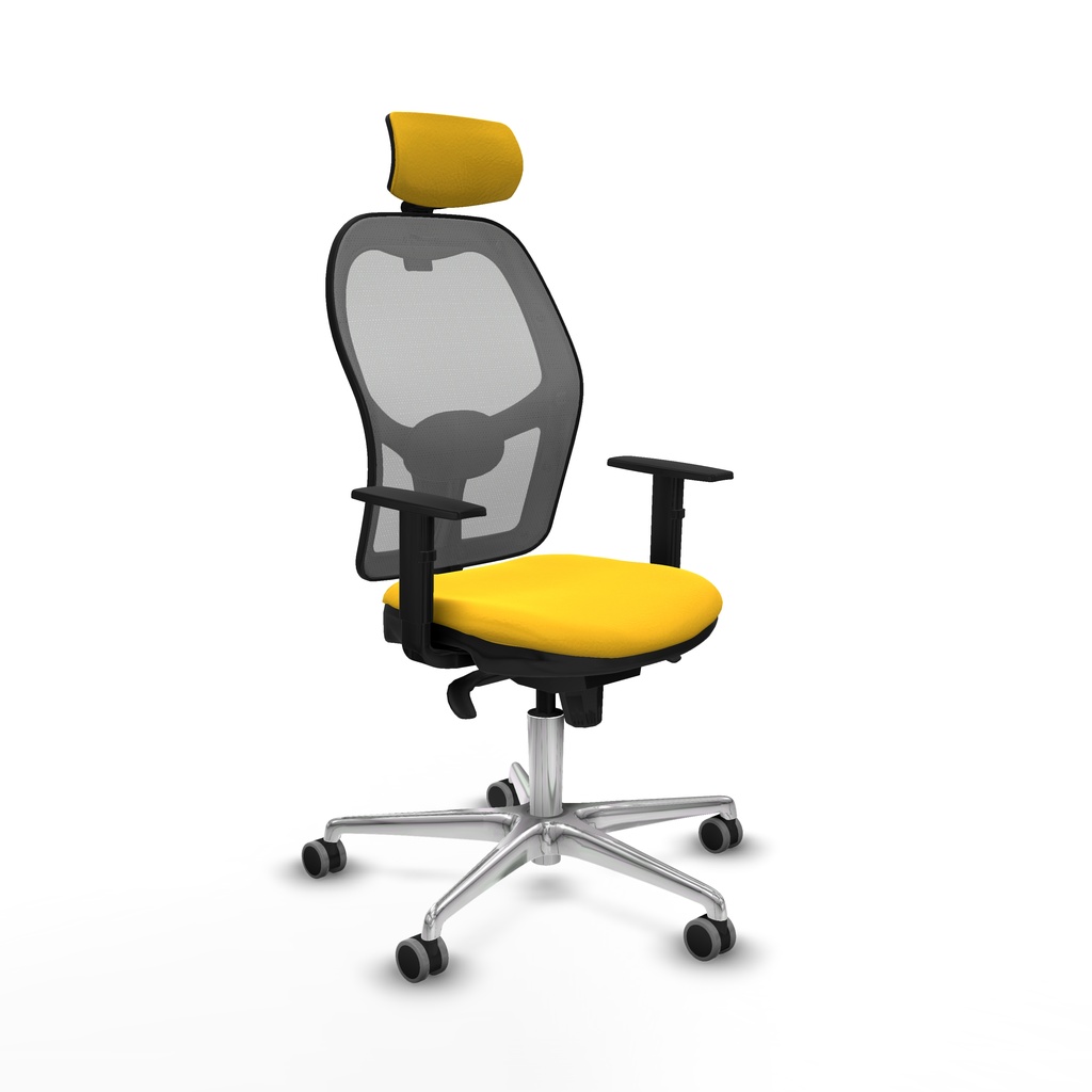 Jorquera sincro malla gris similpiel amarillo brazos 1D base aluminio cabecero 2D ruedas 65mm engomada