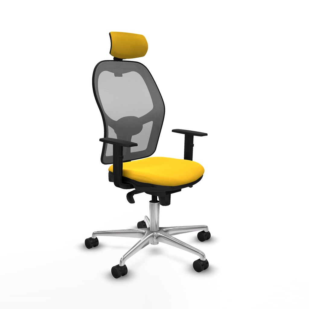 Jorquera sincro malla gris similpiel amarillo brazos 1D base aluminio cabecero 2D ruedas 65mm nailon