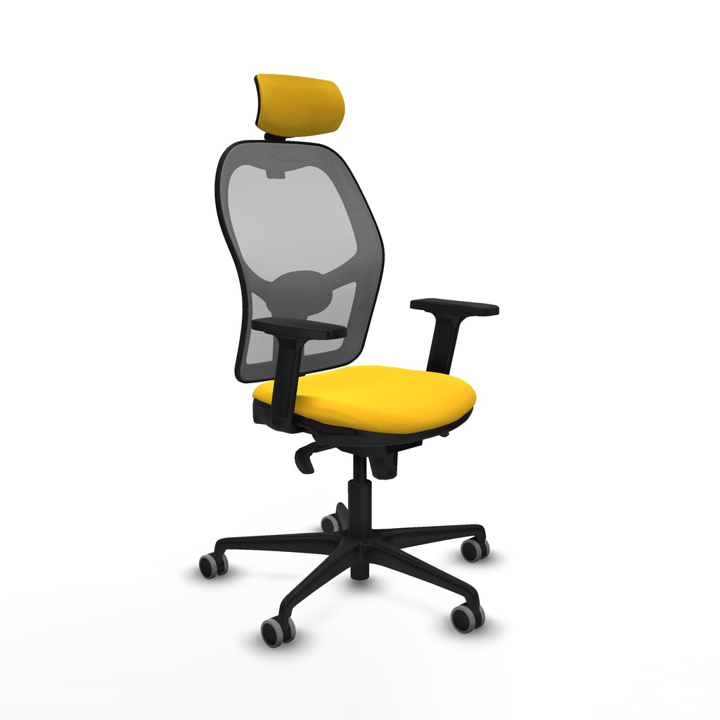 Jorquera sincro malla gris similpiel amarillo brazos 2D base nailon cabecero 2D ruedas 65mm engomada