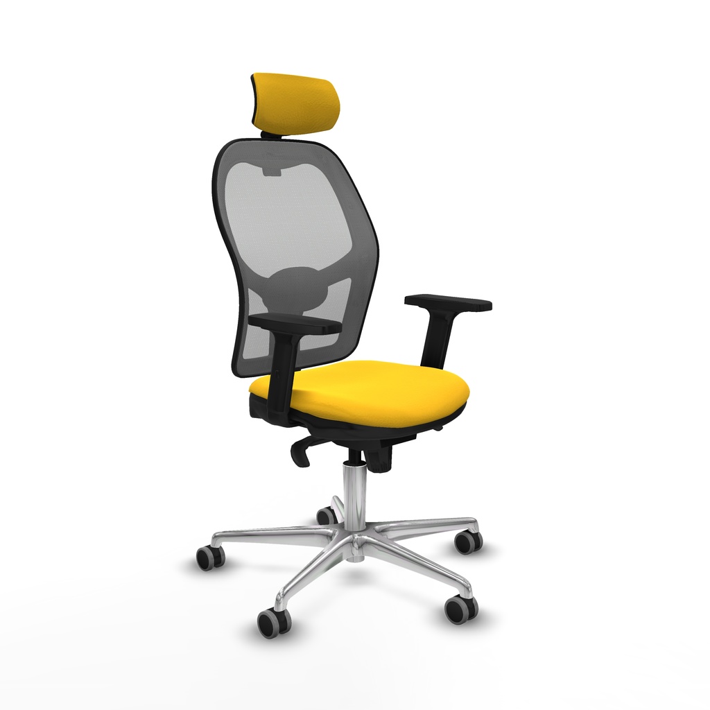 Jorquera sincro malla gris similpiel amarillo brazos 2D base aluminio cabecero 2D ruedas 65mm engomada