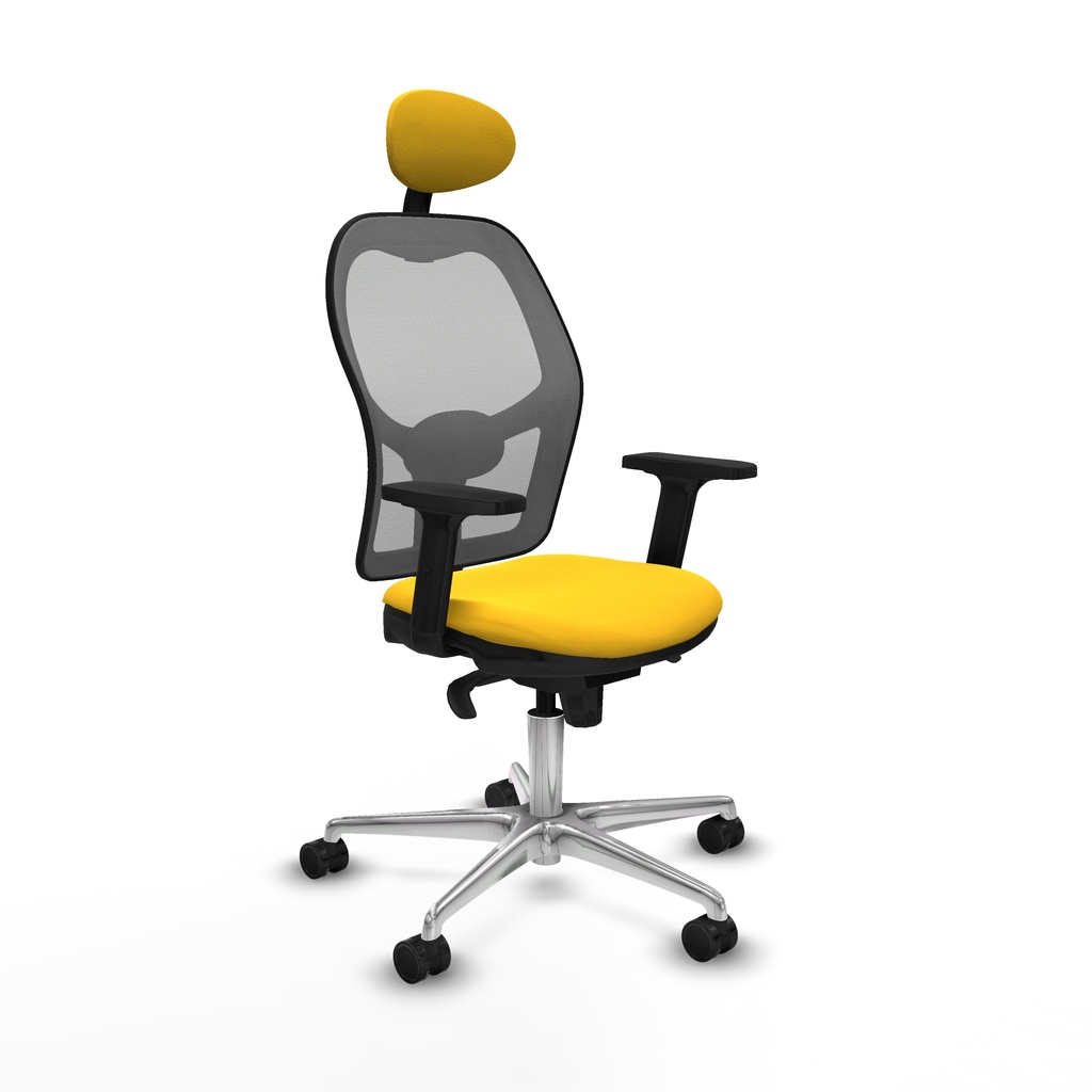 Jorquera sincro malla gris similpiel amarillo brazos 2D base aluminio cabecero fijo ruedas 65mm nailon