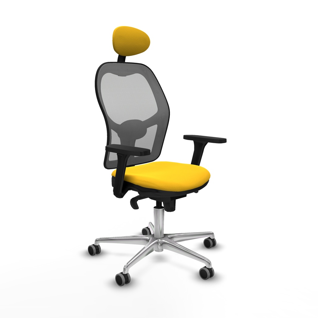 Jorquera sincro malla gris similpiel amarillo brazos 3D base aluminio cabecero fijo ruedas 65mm engomada