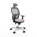 Jorquera sincro malla gris similpiel blanco brazos 1D base aluminio cabecero fijo ruedas 65mm nailon