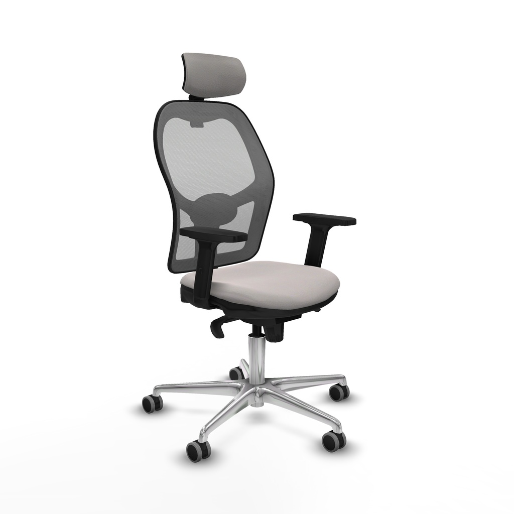 Jorquera sincro malla gris similpiel blanco brazos 2D base aluminio cabecero 2D ruedas 65mm engomada