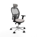Jorquera sincro malla gris similpiel blanco brazos 2D base aluminio cabecero 2D ruedas 65mm nailon