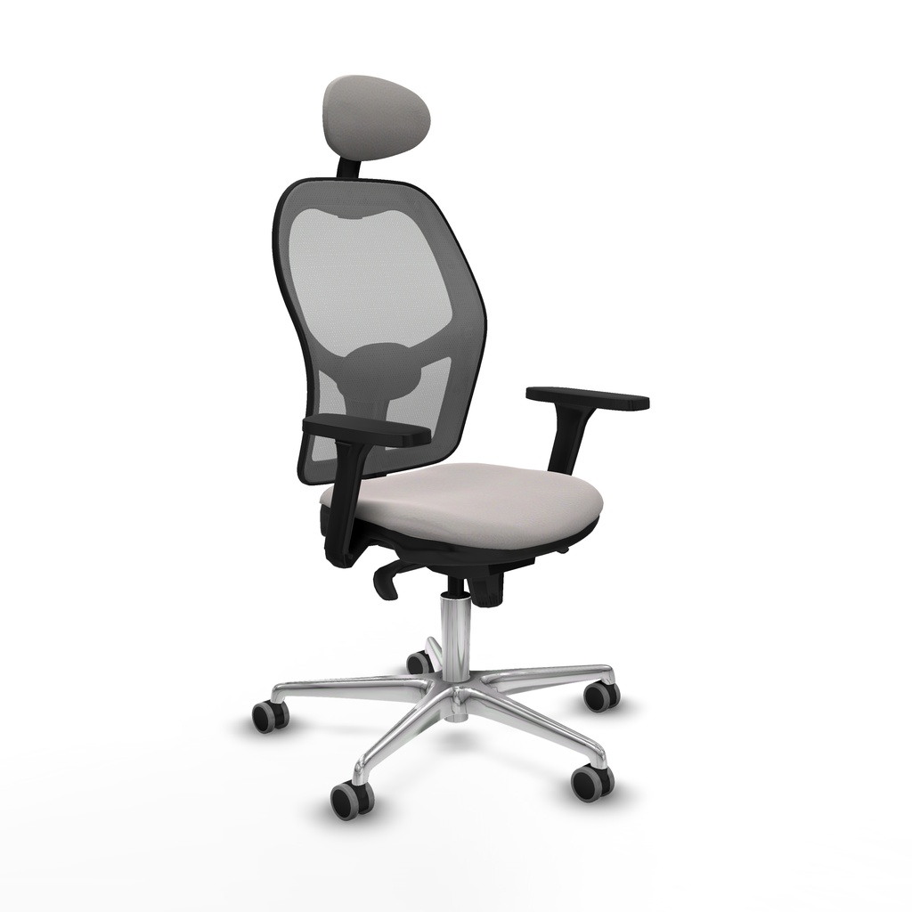 Jorquera sincro malla gris similpiel blanco brazos 3D base aluminio cabecero fijo ruedas 65mm engomada