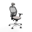 Jorquera sincro malla gris similpiel blanco brazos 3D base aluminio cabecero fijo ruedas 65mm engomada