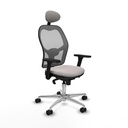 Jorquera sincro malla gris similpiel blanco brazos 3D base aluminio cabecero fijo ruedas 65mm nailon