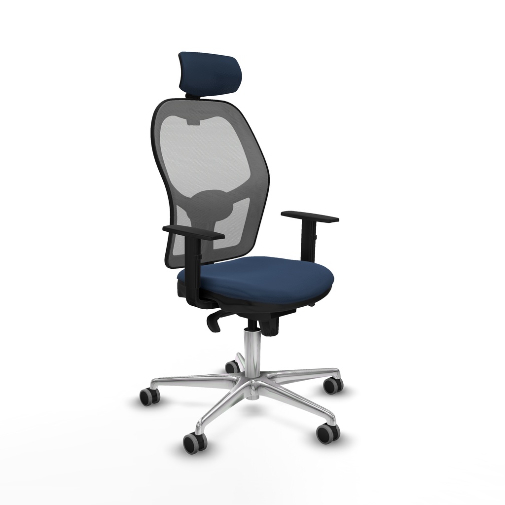 Jorquera sincro malla gris similpiel azul marino brazos 1D base aluminio cabecero 2D ruedas 65mm engomada
