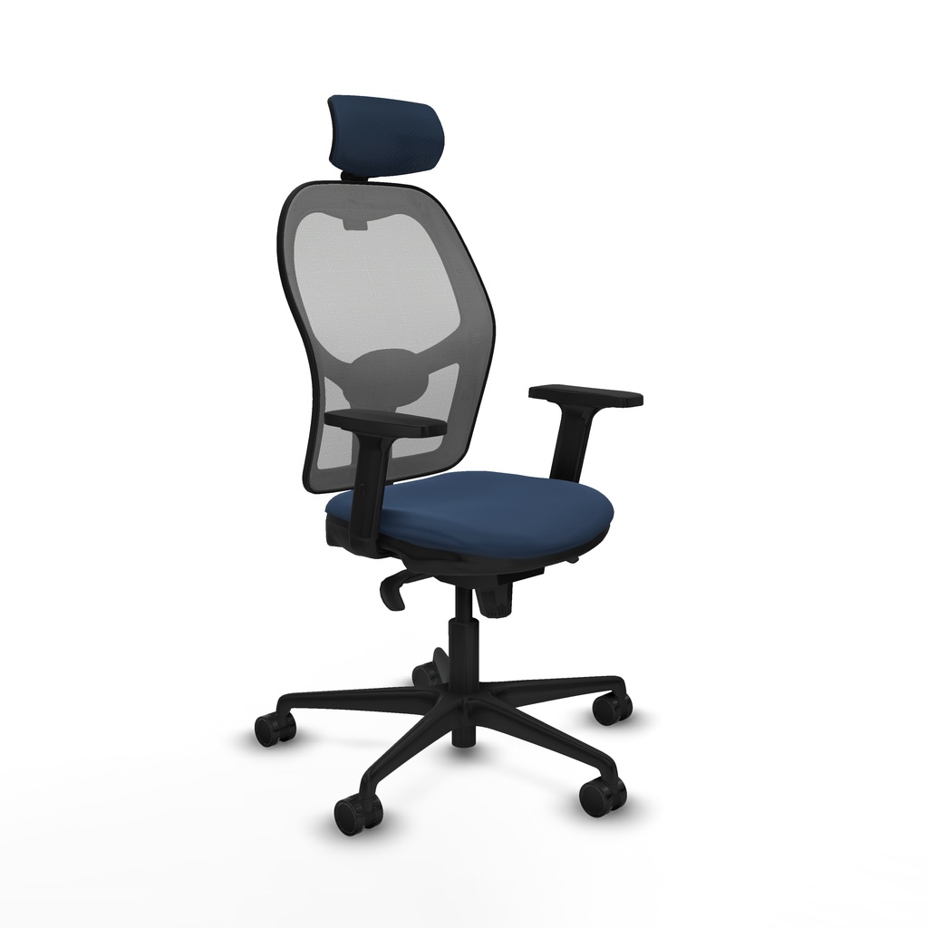 Jorquera sincro malla gris similpiel azul marino brazos 2D base nailon cabecero 2D ruedas 65mm nailon