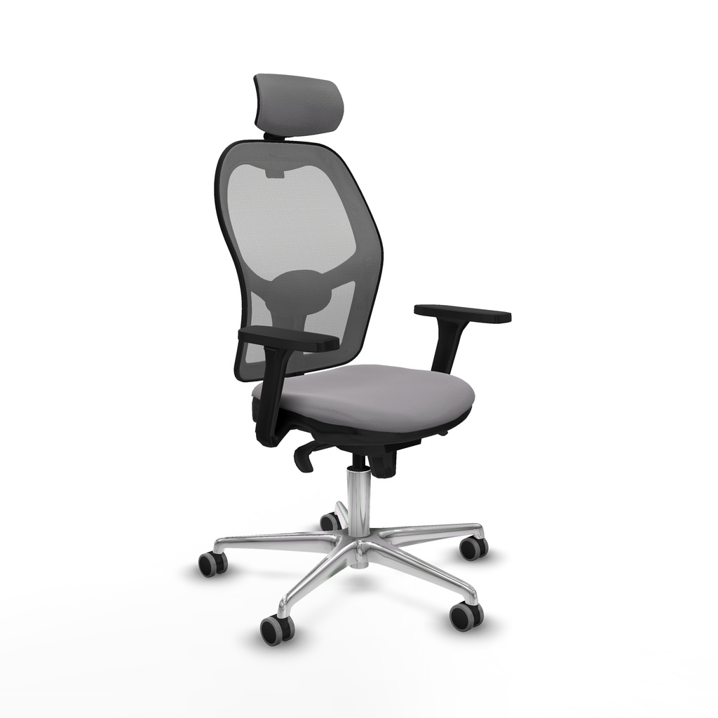 Jorquera sincro malla gris similpiel gris brazos 3D base aluminio cabecero 2D ruedas 65mm engomada