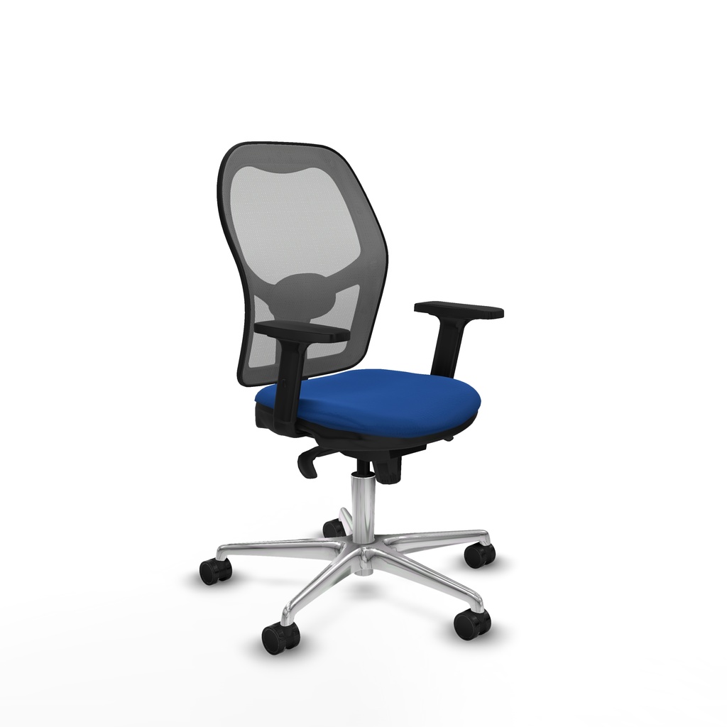 Jorquera sincro malla gris similpiel azul brazos 2D base aluminio  ruedas 65mm nailon