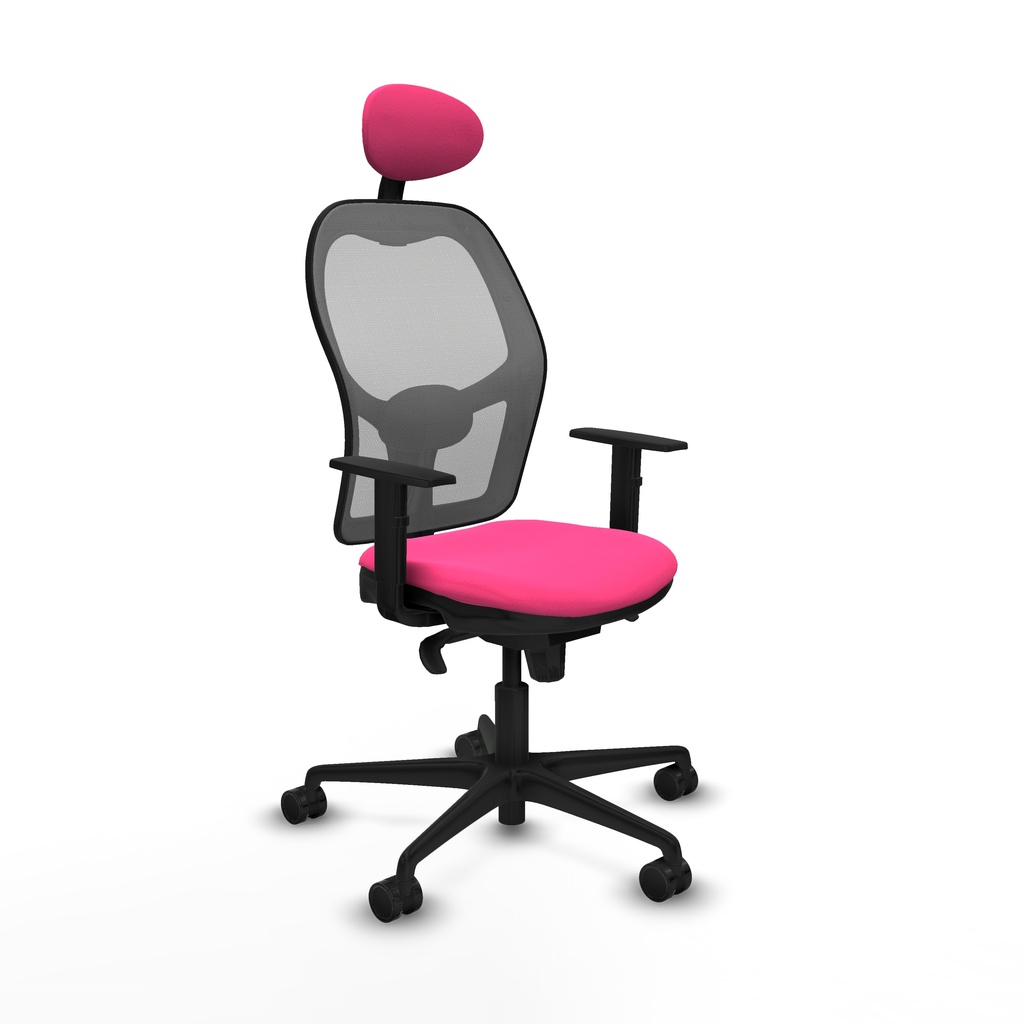 Jorquera sincro malla gris similpiel rosa brazos 1D base nailon cabecero fijo ruedas 65mm nailon