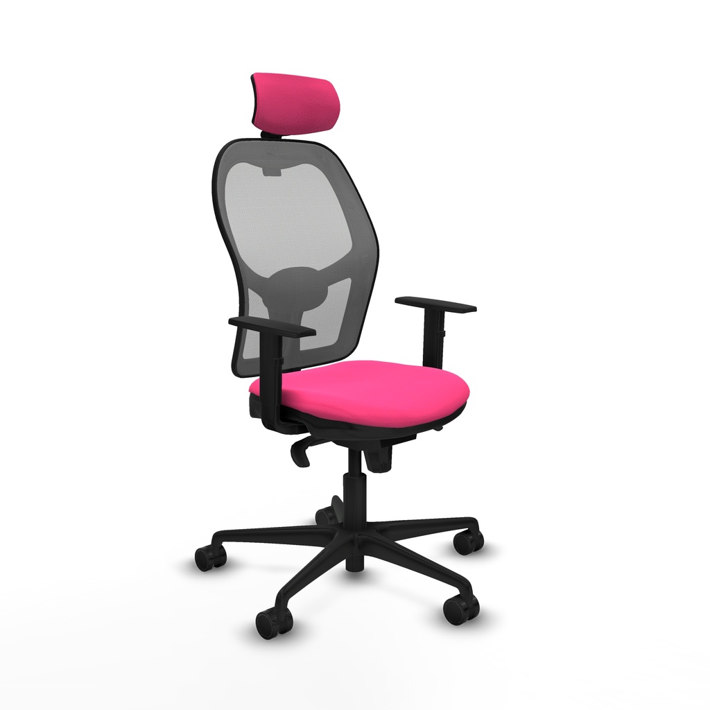 Jorquera sincro malla gris similpiel rosa brazos 1D base nailon cabecero 2D ruedas 65mm nailon