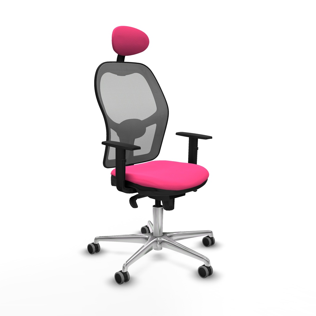 Jorquera sincro malla gris similpiel rosa brazos 1D base aluminio cabecero fijo ruedas 65mm engomada