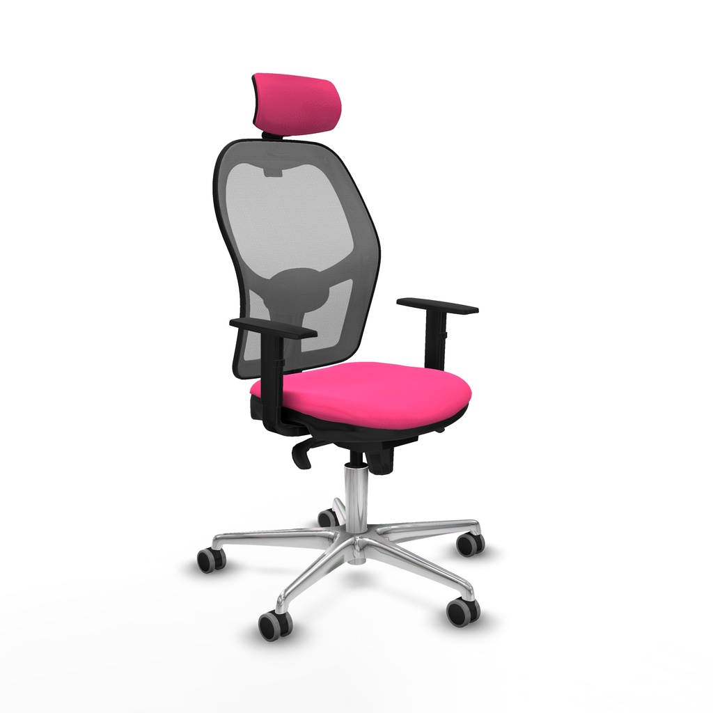 Jorquera sincro malla gris similpiel rosa brazos 1D base aluminio cabecero 2D ruedas 65mm engomada