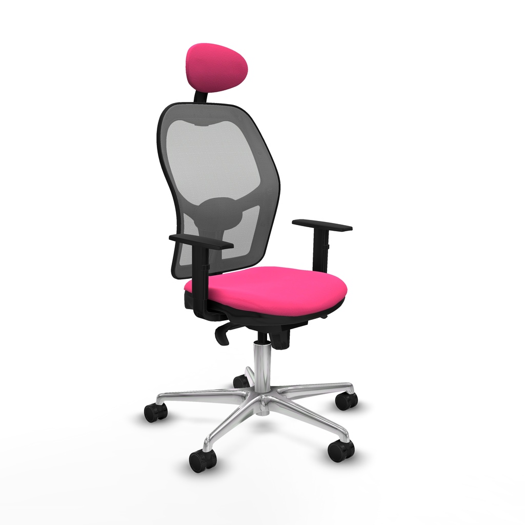 Jorquera sincro malla gris similpiel rosa brazos 1D base aluminio cabecero fijo ruedas 65mm nailon