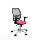 Jorquera sincro malla gris similpiel rosa brazos 2D base aluminio  ruedas 65mm nailon