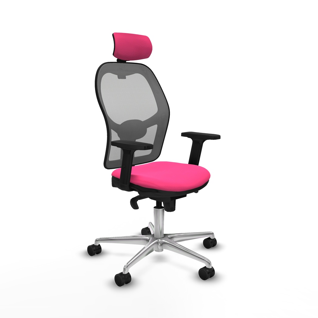 Jorquera sincro malla gris similpiel rosa brazos 2D base aluminio cabecero 2D ruedas 65mm nailon