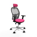 Jorquera sincro malla gris similpiel rosa brazos 2D base aluminio cabecero 2D ruedas 65mm nailon