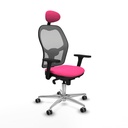 Jorquera sincro malla gris similpiel rosa brazos 3D base aluminio cabecero fijo ruedas 65mm engomada