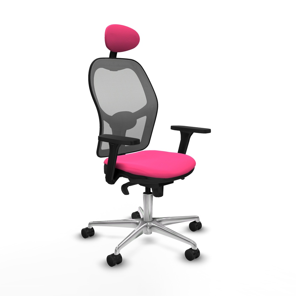 Jorquera sincro malla gris similpiel rosa brazos 3D base aluminio cabecero fijo ruedas 65mm nailon