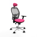 Jorquera sincro malla gris similpiel rosa brazos 3D base aluminio cabecero fijo ruedas 65mm nailon