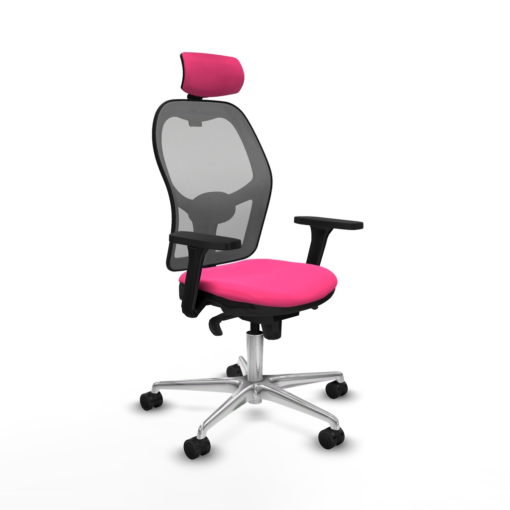 Jorquera sincro malla gris similpiel rosa brazos 3D base aluminio cabecero 2D ruedas 65mm nailon