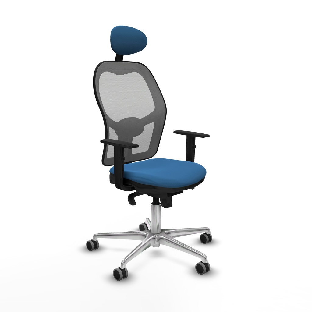 Jorquera sincro malla gris similpiel azul claro brazos 1D base aluminio cabecero fijo ruedas 65mm engomada