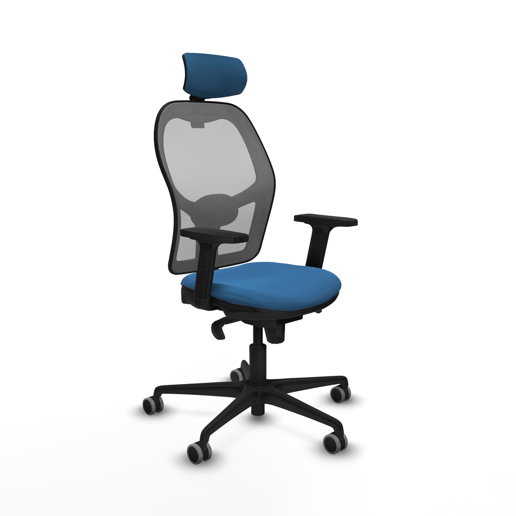 Jorquera sincro malla gris similpiel azul claro brazos 2D base nailon cabecero 2D ruedas 65mm engomada