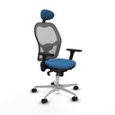 Jorquera sincro malla gris similpiel azul claro brazos 3D base aluminio cabecero fijo ruedas 65mm nailon