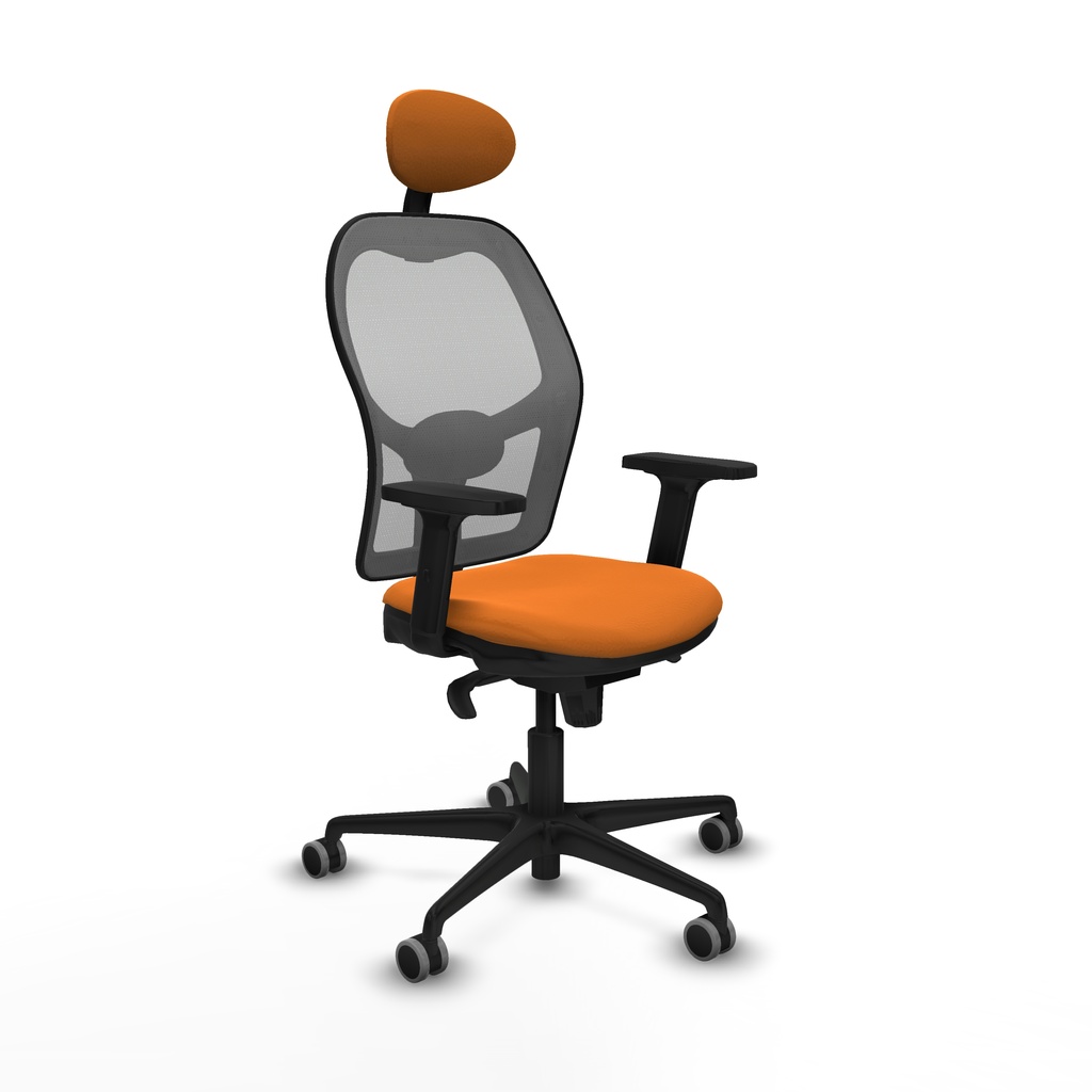 Jorquera sincro malla gris similpiel naranja brazos 2D base nailon cabecero fijo ruedas 65mm engomada