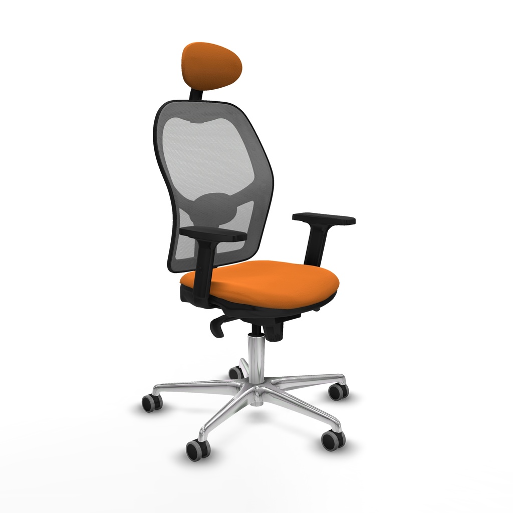 [15S4M3S308B2D086G1] Jorquera sincro malla gris similpiel naranja brazos 2D base aluminio cabecero fijo ruedas 65mm engomada