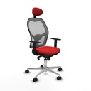 Jorquera sincro malla gris similpiel rojo brazos 1D base aluminio cabecero fijo ruedas 65mm nailon