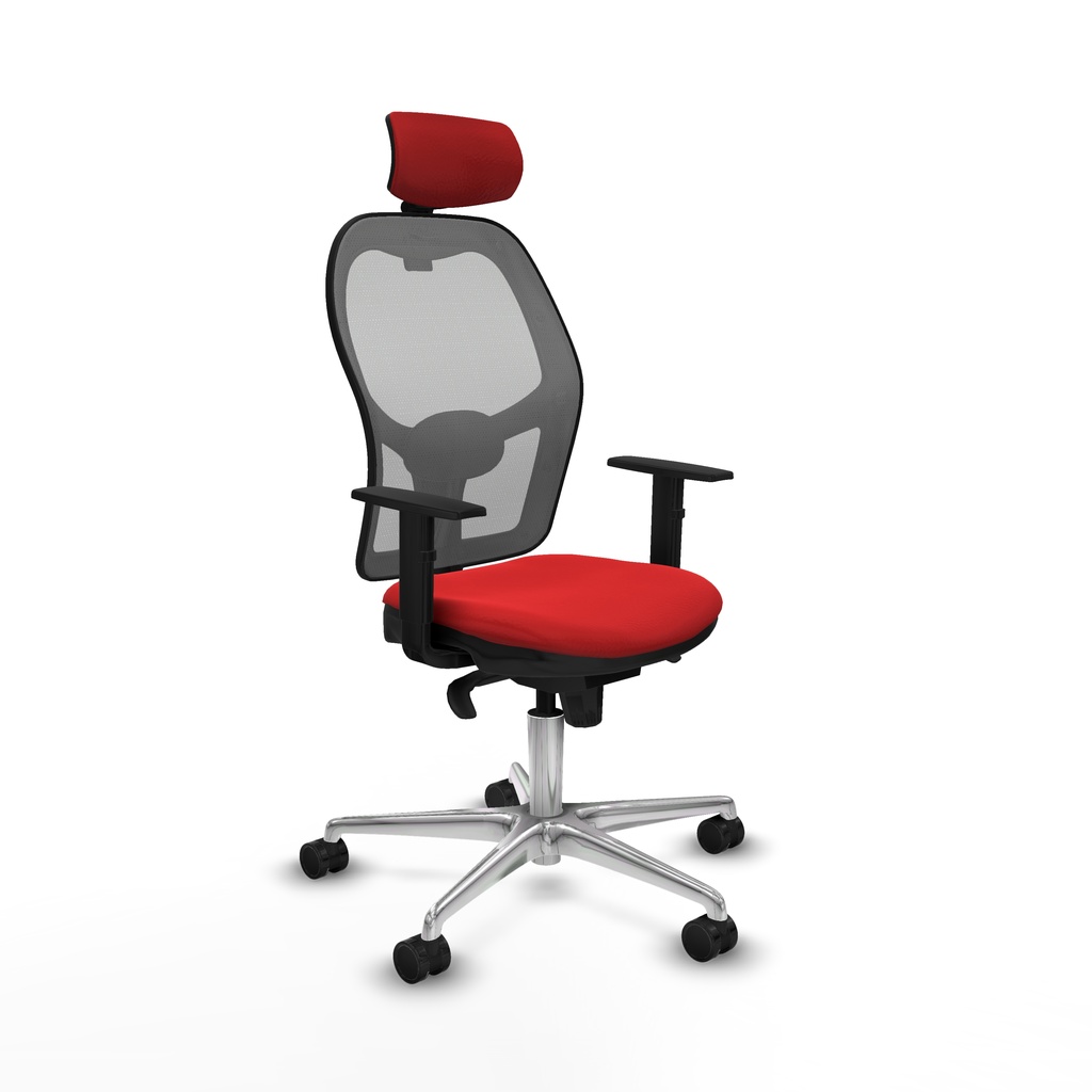 Jorquera sincro malla gris similpiel rojo brazos 1D base aluminio cabecero 2D ruedas 65mm nailon